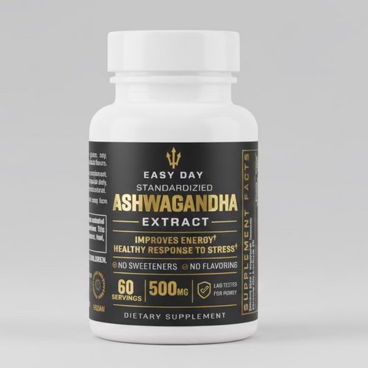 Supplement bottle labeled 'Ashwagandha Extract' on a wooden surface